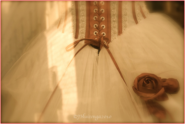 Laceup Italian wedding dress with red rose copyright Jann Huizenga