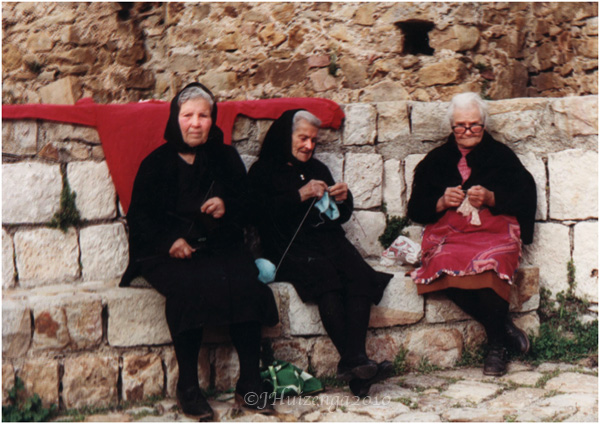 Trio of Sicilian Women Knitting