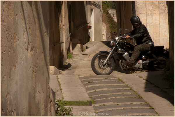 Motorcycle in Narrow Sicilian Street