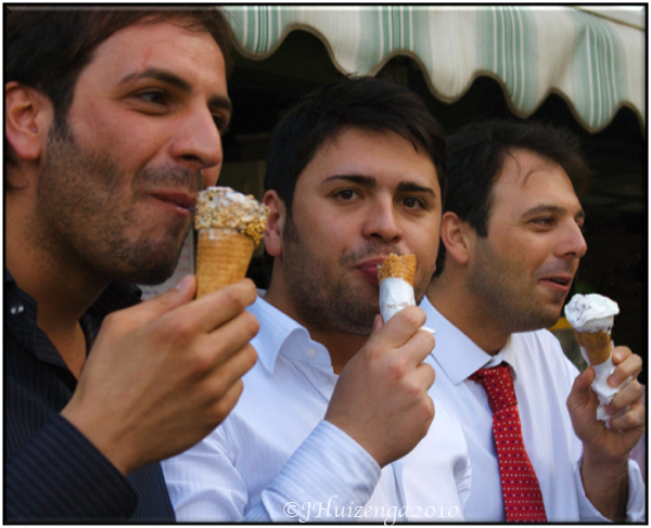 Men Eating Ice Cream, Sicily, copyright Jann Huizenga