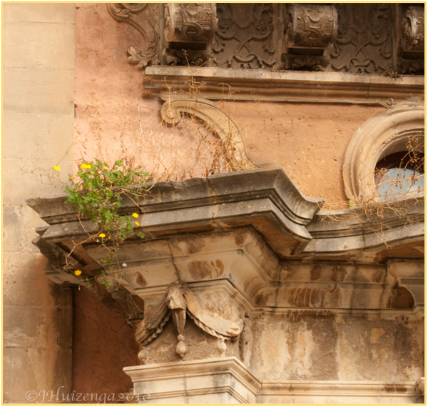 Flowers Grow on a Church in Sicily, copyright Jann Huizenga