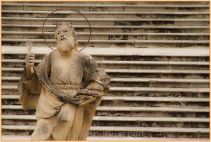 Stone Saint Sculpture in Modica, Sicily, copyright Jann Huizenga