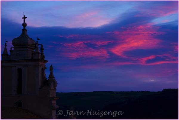 Pink Sunset in Ragusa Ibla, Sicily, copyright Jann Huizenga