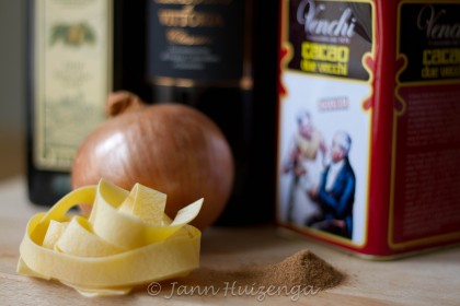 Some of the ingredients for sciabbo, Sicilian Christmas noodles, copyright Jann Huizenga