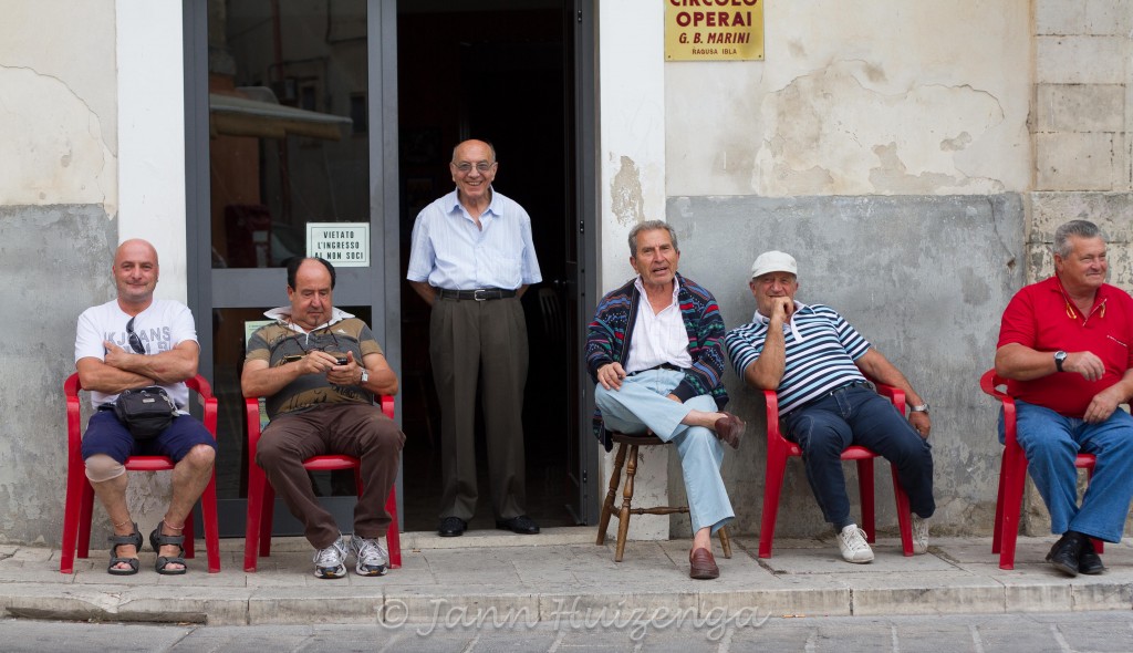 Sicilian Men at the Circolo in Ragusa Ibla, copyright Jann Huizenga